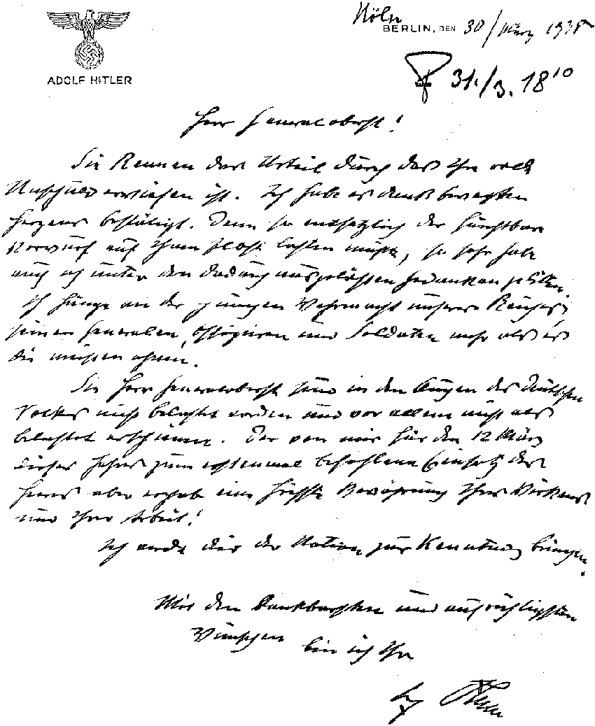 Letter with Adolf Hitler’s handwriting