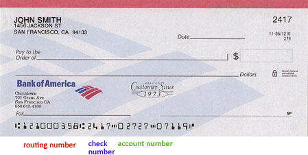 Bank Of America Checks Check with codeline for check routing