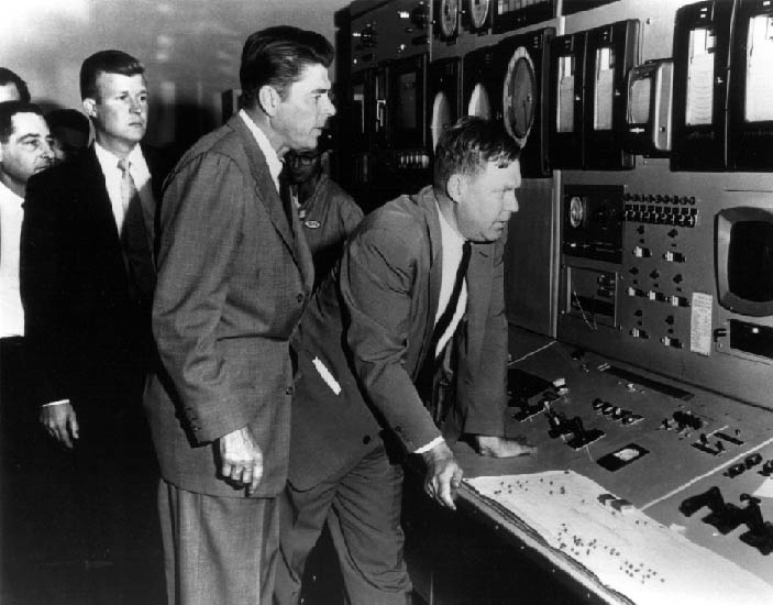 Spokesman Ronald Reagan visits a General Electric site