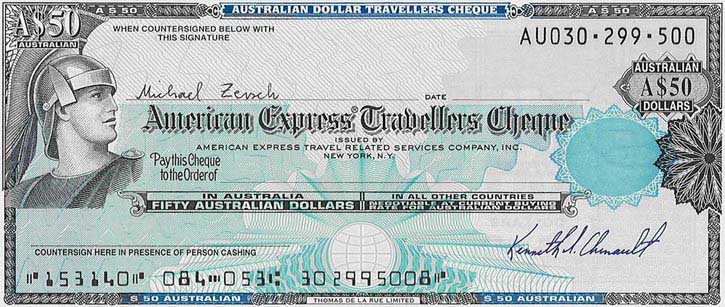 Traveler’s check from American Express with the E13B font on codeline