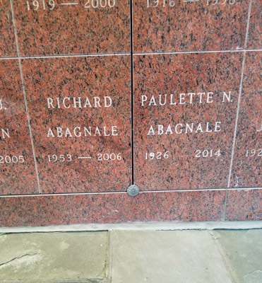 Burial niches of Paulette and Richard Abagnale