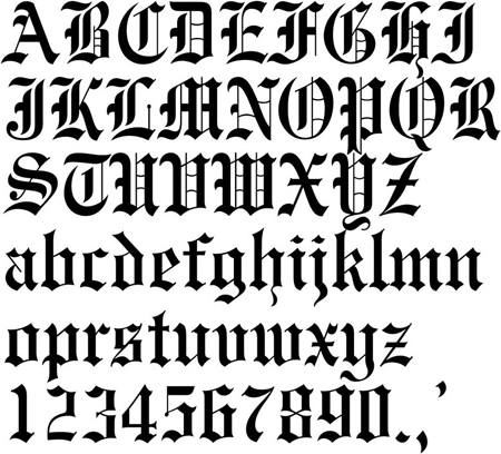 Text sample with the Old English font